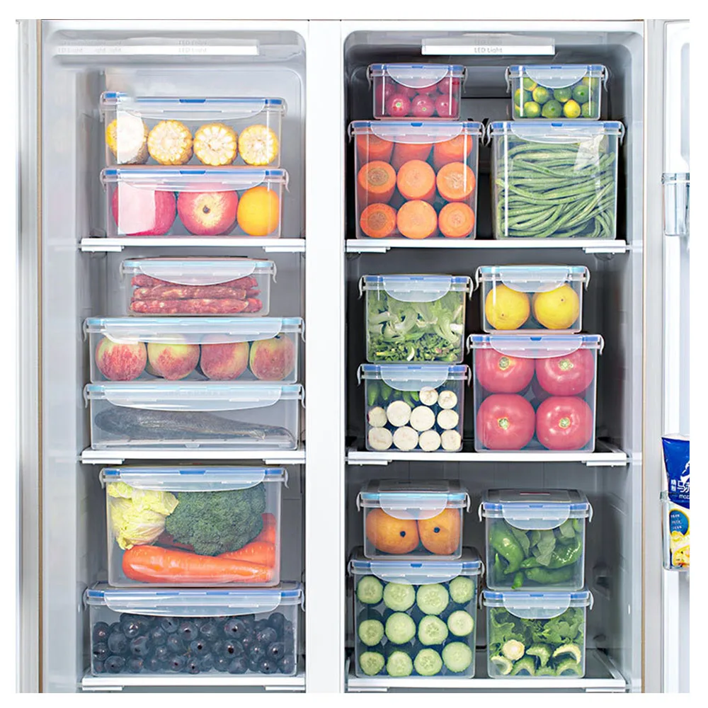 

LIHONG BPA Kitchen Fridge Bins Freezer Refrigerator Organizer Stackable Food Storage Containers Set With Compartment