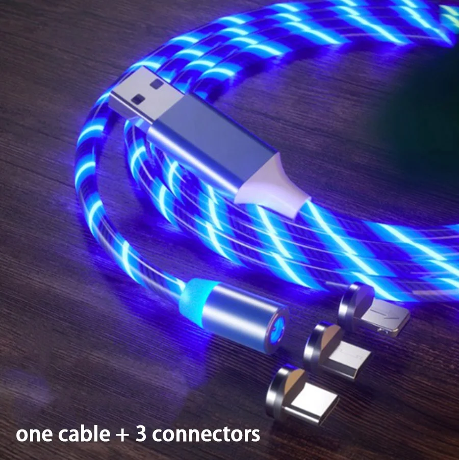 

Hot selling colorful 2.4a charging micro usb 8pin type c 3in1 magnetic cable led light for iphone apple samsung mobile phone, Blue /red/green/colored