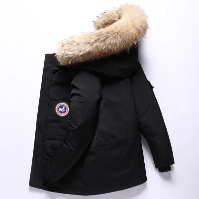 

JACKETOWN unisex quilted thick long sleeve hooded mens parka down jacket with real fur winter jacket men, As pic show