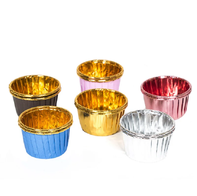 

Temperature resistant multi colour aluminum plated paper cupcake mold rolling mouth muffin cup cake baking molds, As photo