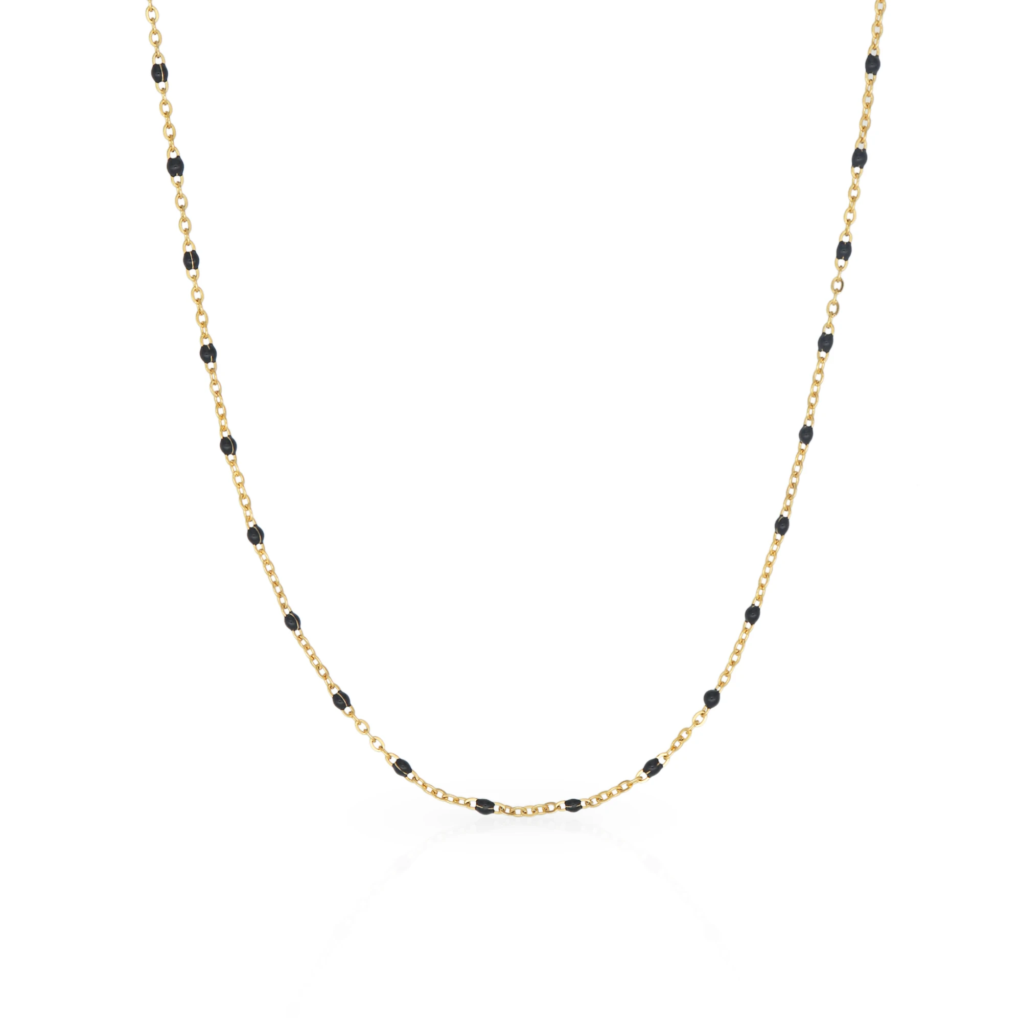 

Chris April minimalist stainless steel black beads enamel satellite chain necklace