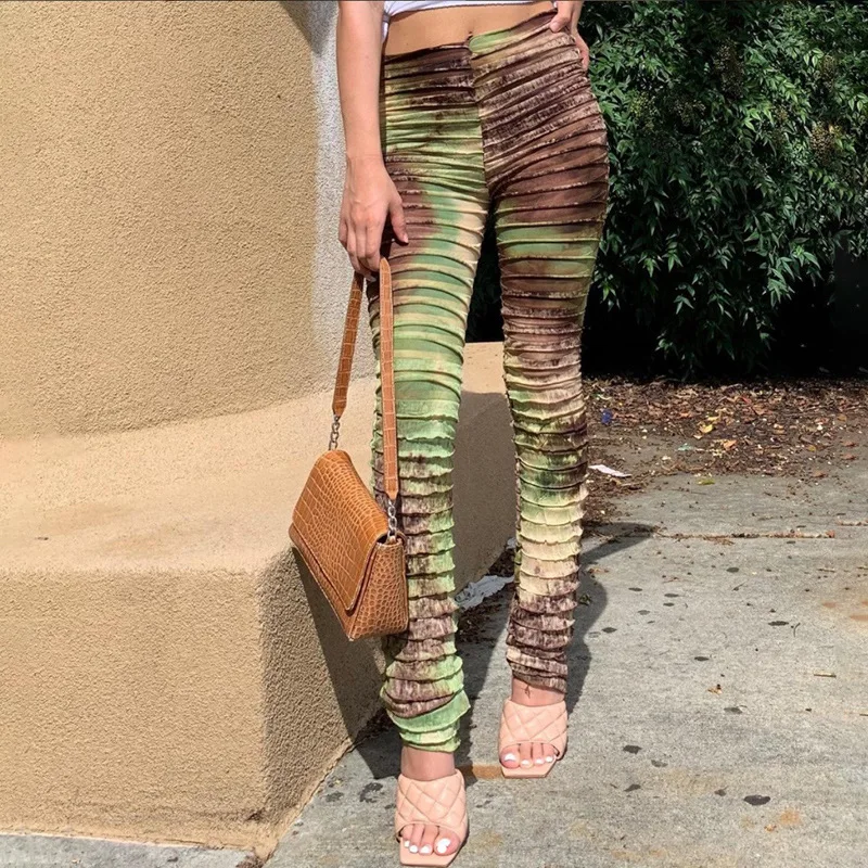 

2021 double layer cut off pants women camouflage print skinny stacked Leggings ladies street wear women's trousers