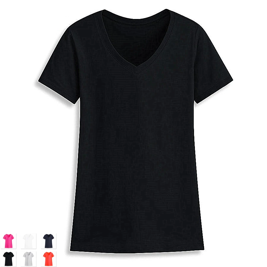 

wholesale 100% cotton 150g V-neck custom logo plain blank tshirts women v neck t shirts women