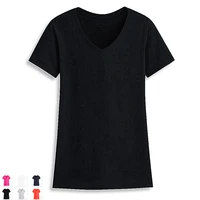 

wholesale 100% cotton 150g V-neck custom logo plain blank tshirts women v neck t shirts women