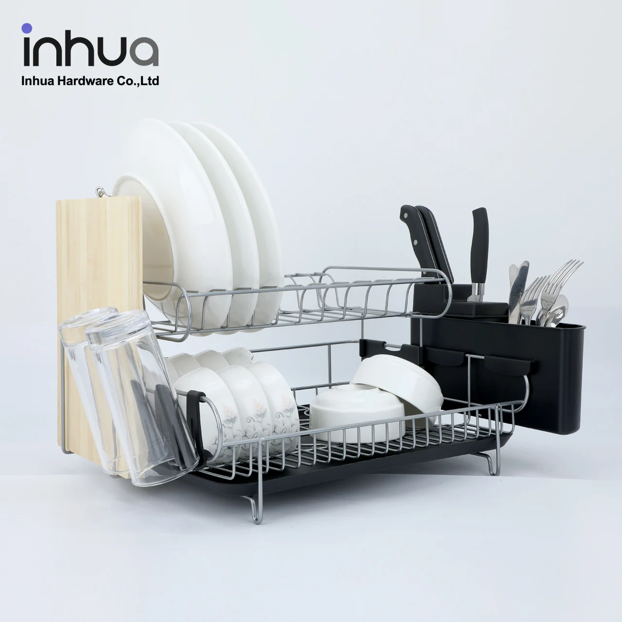 

Kitchen simple two-layer assembly dish drying rack double-coated silver tableware drain storage rack multifunctional