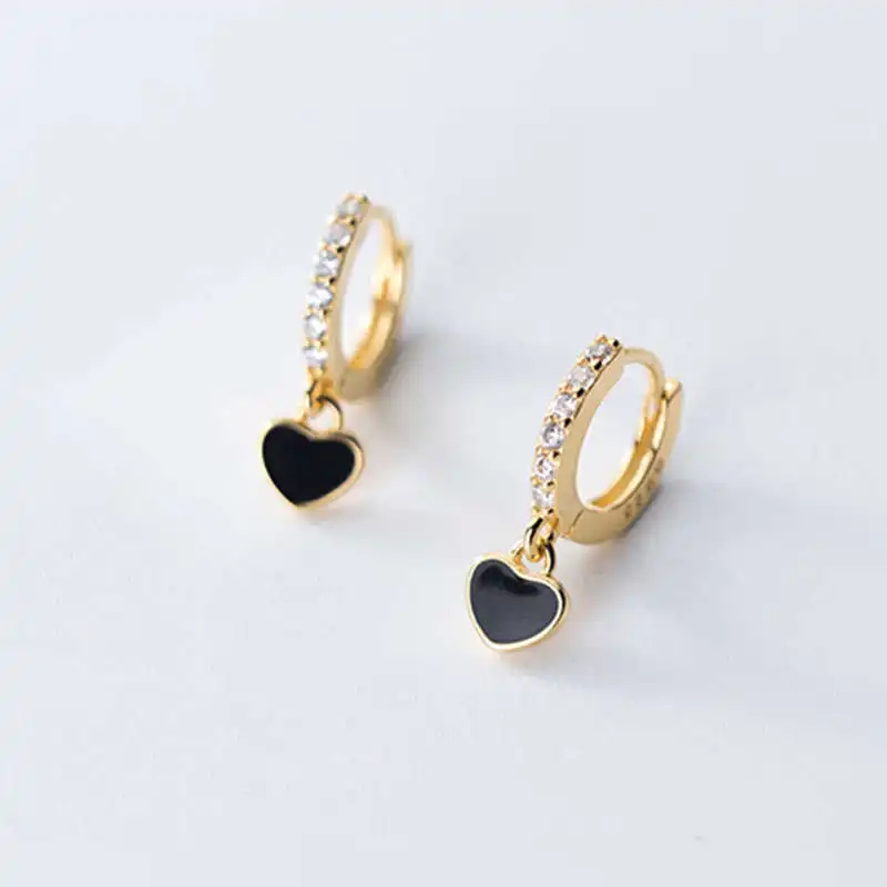 

Unique jewelry 925 sterling silver regular elegant black heart popular jewelry hoop earrings female gifts