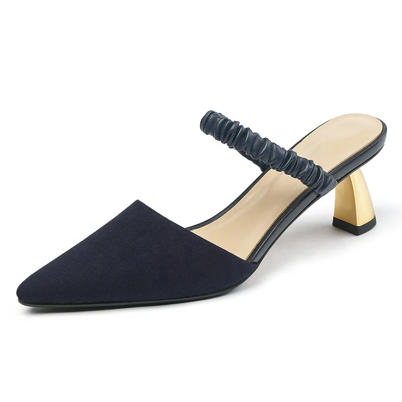 

2020 wholesale new model pointed toe kitten heels ladies mules fashion designer sandals summer women shoes