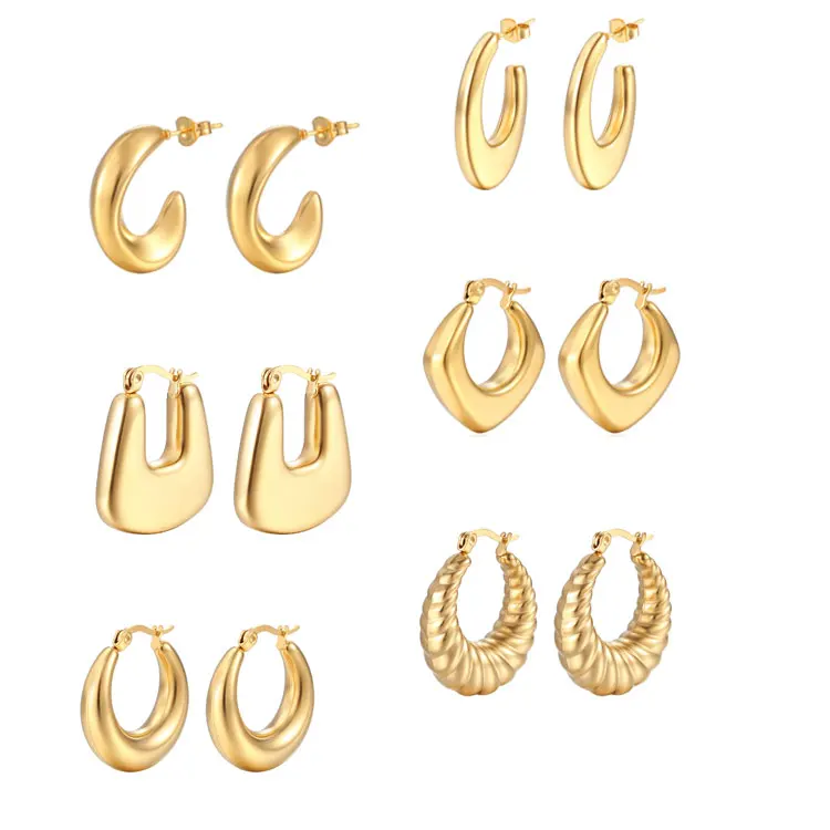 

SC Wholesale 18K Gold Plated Stainless Steel Earrings Women Fashion Geometric Horns Triangle Square Chunky Hoop Earrings