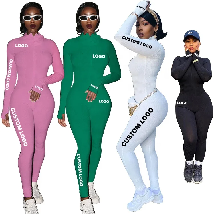 

Fashion Pit Stripe Long Sleeve Zipper Turtleneck Bodycon Tight Women Sexy Jumpsuits Bodysuits, Multiple colors to choose