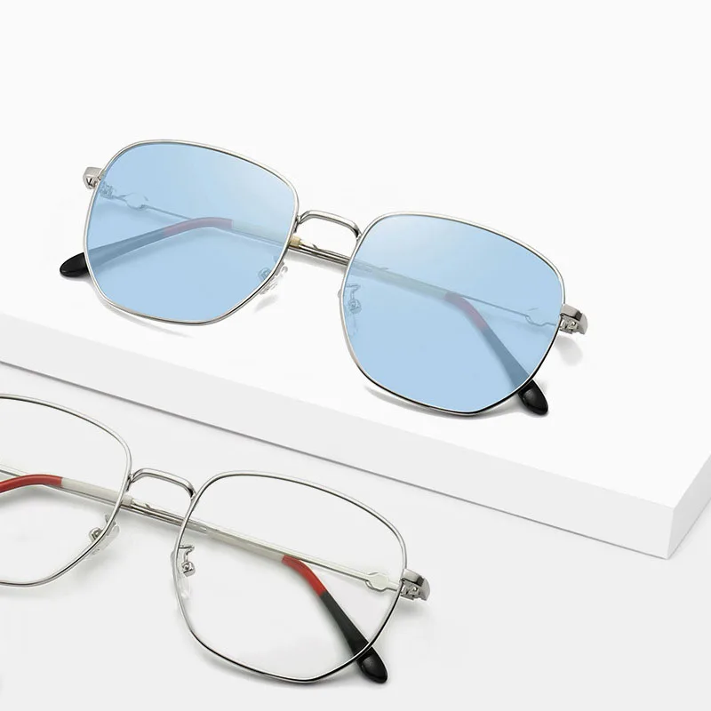 

New product 2021 fashion brand custom logo square metal rim frame anti blue light blocking glasses photochromic sunglasses