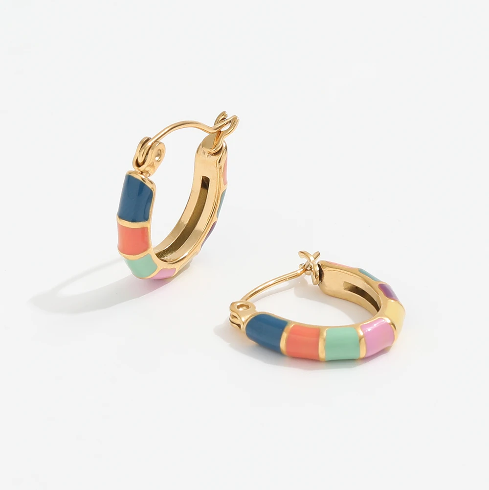 

JLE0262 18K PVD Tarnish Free New Spring & Summer Colorful Enamel Dainty Stainless Steel Hoop Earring