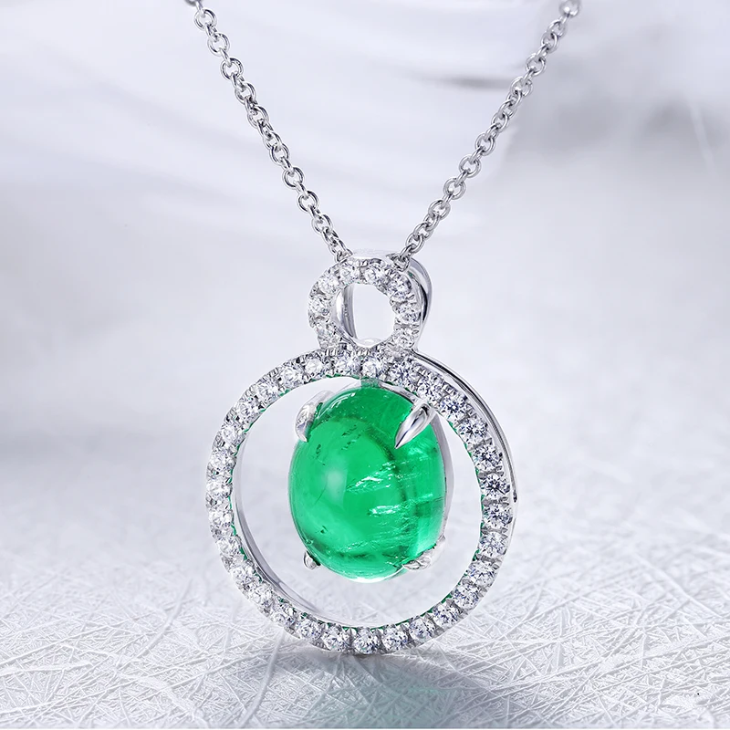 

Anster 9K Gold 2.512ct Emerald Fashion Women Emerald Single Big Stone Jewelry Necklace, Closed to natural columbian muzo green