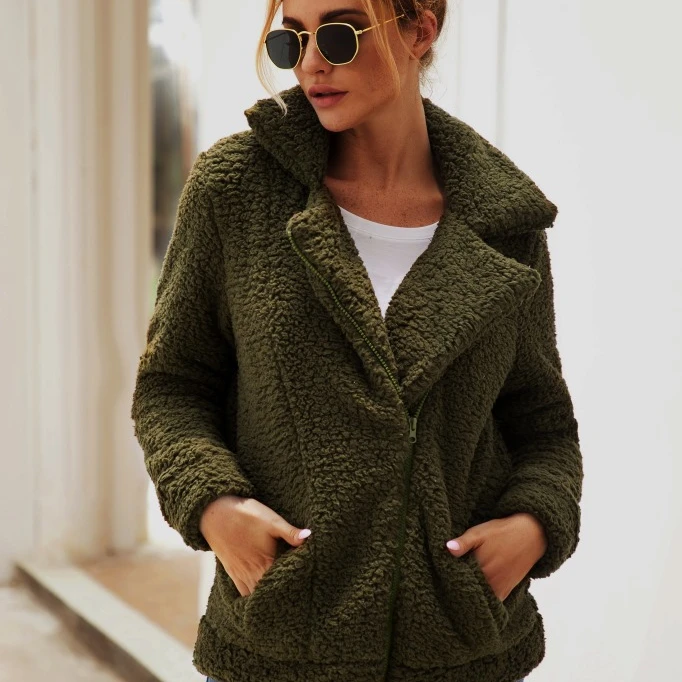 

Winter Loose Solid Artificial Lamb Wool Jacket Women's Fleece Winter Warm Coat for Women 2021, Customized color