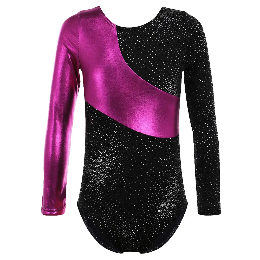 

Customizable Long Sleeve Bronzing Girls Ballet Practice Gymnastics Dance Leotards, Black