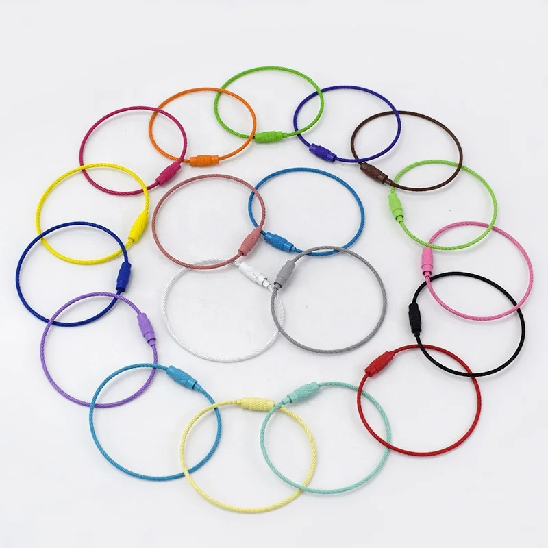 

MeeTee AP430 Key Chain O D Rings Buckles Screw Lock Paint Wire Rope Cable Rope Key Holder Rings, 19 colors