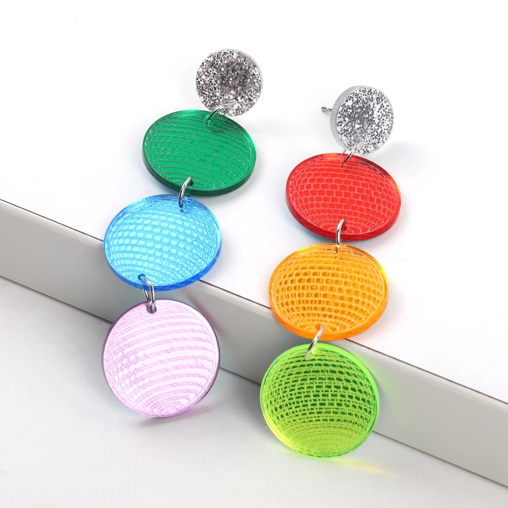 

Popular Nightclub Jewelry Colorful Disco Asymmetrical Tassels Shiny Light Balls Exaggerated Long Acrylic Mirror Earrings