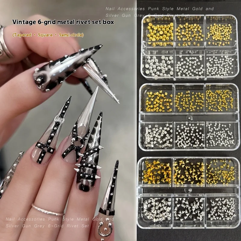 Paso Sico Punk Metal 3D Nail Art DIY Accessories Punk Flat Solid Rivet Semicircle Steel Ball Rivet Jewelry Metal Nail Decoration