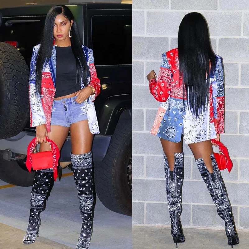 

DLL 2021Spring Ethnic style Paisley Pattern Color Block Printing outfits Casual Blazer coats ladies women trend print lady suit, As picture or customized make