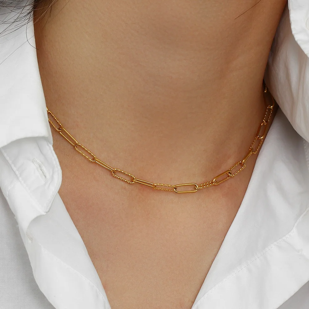 Super Thin Twisted Texture Stainless Steel Chain Necklace 18K Gold Plated Jewelry Necklace For Women