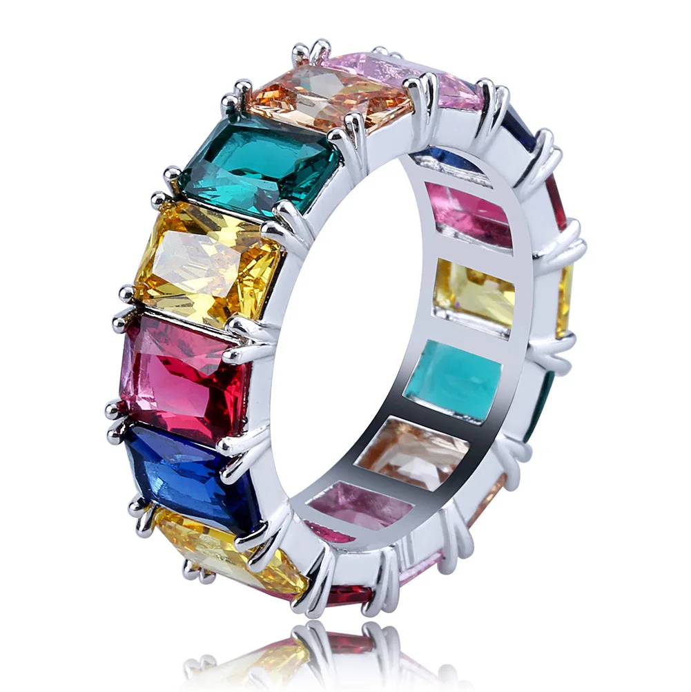 Baguette Colorful CZ Zircon Stone Rings for Women's Fashion