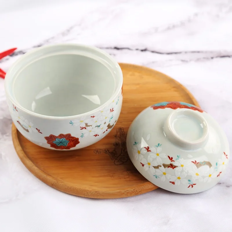 

Porcelain Tableware Japanese Style Individual Ceramic Soup Bowl With Lid Steam Bowl Ceramic Breakfast Dinnerware Stew Pot, As pictures