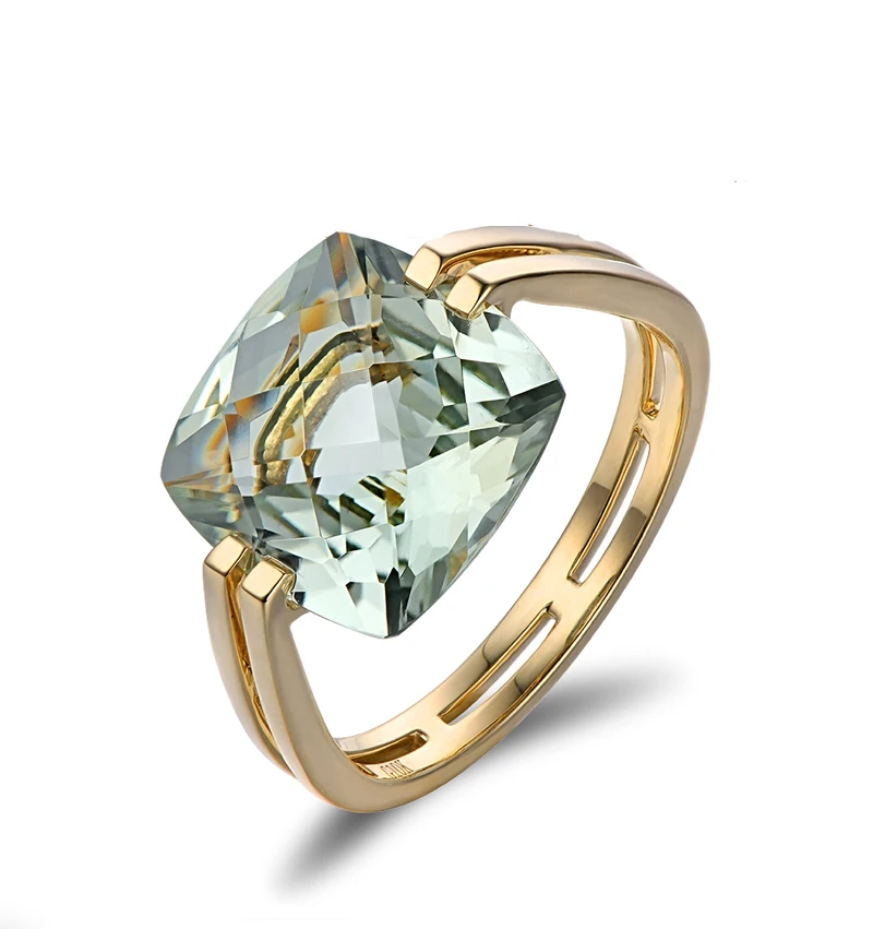 

6.6ct Natural Square Cushion Green Amethyst 14k Yellow Gold Ring Unique Real Gold Jewelry