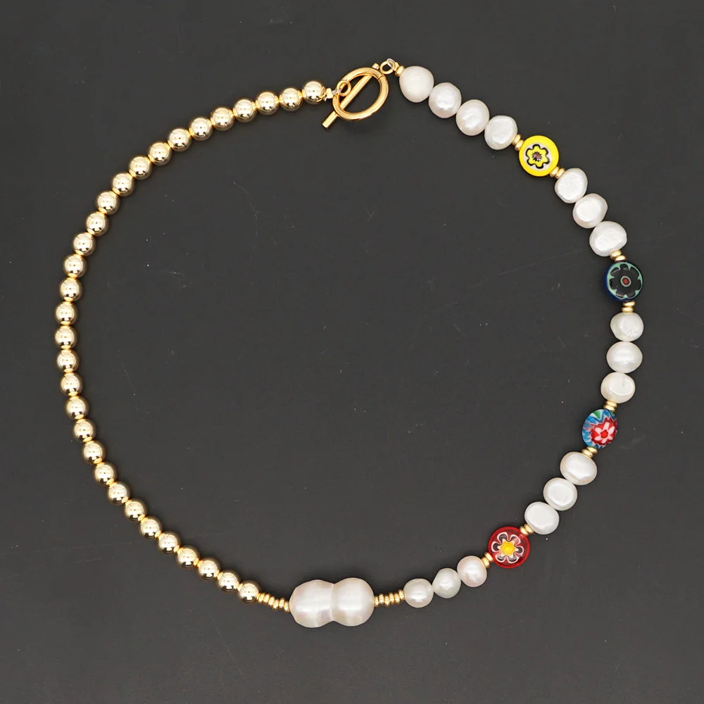

Go2boho Freshwater Pearl Necklace For Femme Fashion Flower Beaded Choker Jewelry Bohemian Jewellery Gold Plated Necklaces