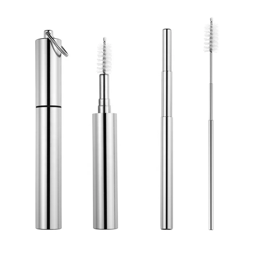 Environmentally friendly metal retractable stainless steel telescopic straws with case drinking straw