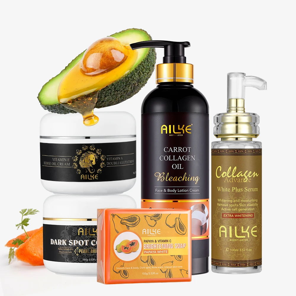 

ailke Natural kojic acid papaya soap anti-aging facial serum moisturizing remove spots brightening cocoa caramel skin care set