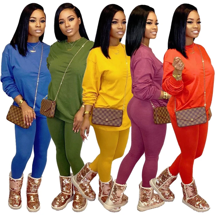 C91302 wholesale2020 women two piece set casual loose fashion solid color suit set sexy casual two piece tracksuit set