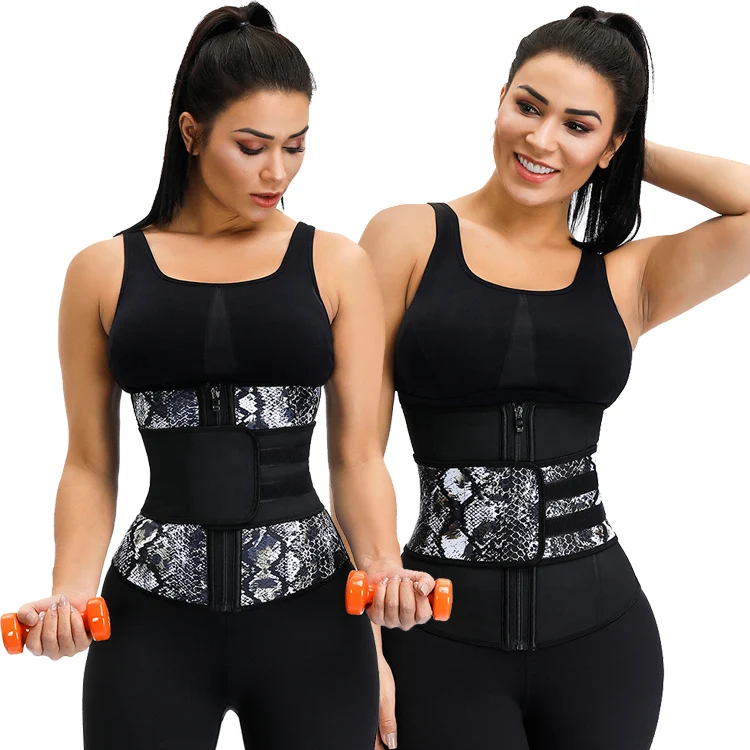 

Women High Compression Snake Printed Zipper And Belt Latex Waist Trainer With Custom Logo Private Label