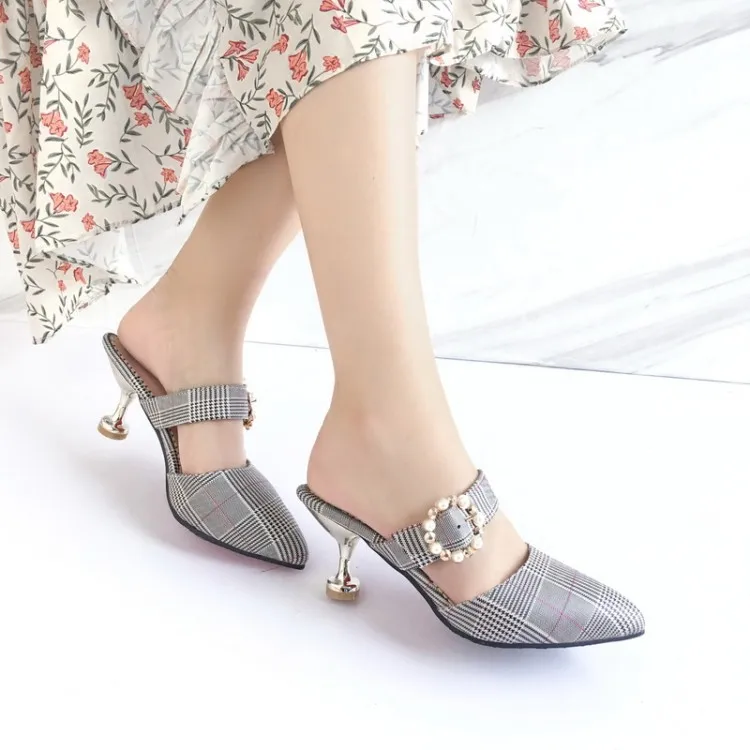 

Popular Pointed Toe Women Transparent Clear Stiletto High Heels slippers fancy Wedding shoes rivet ankle straps women's sandals, Pink,gold,sliver