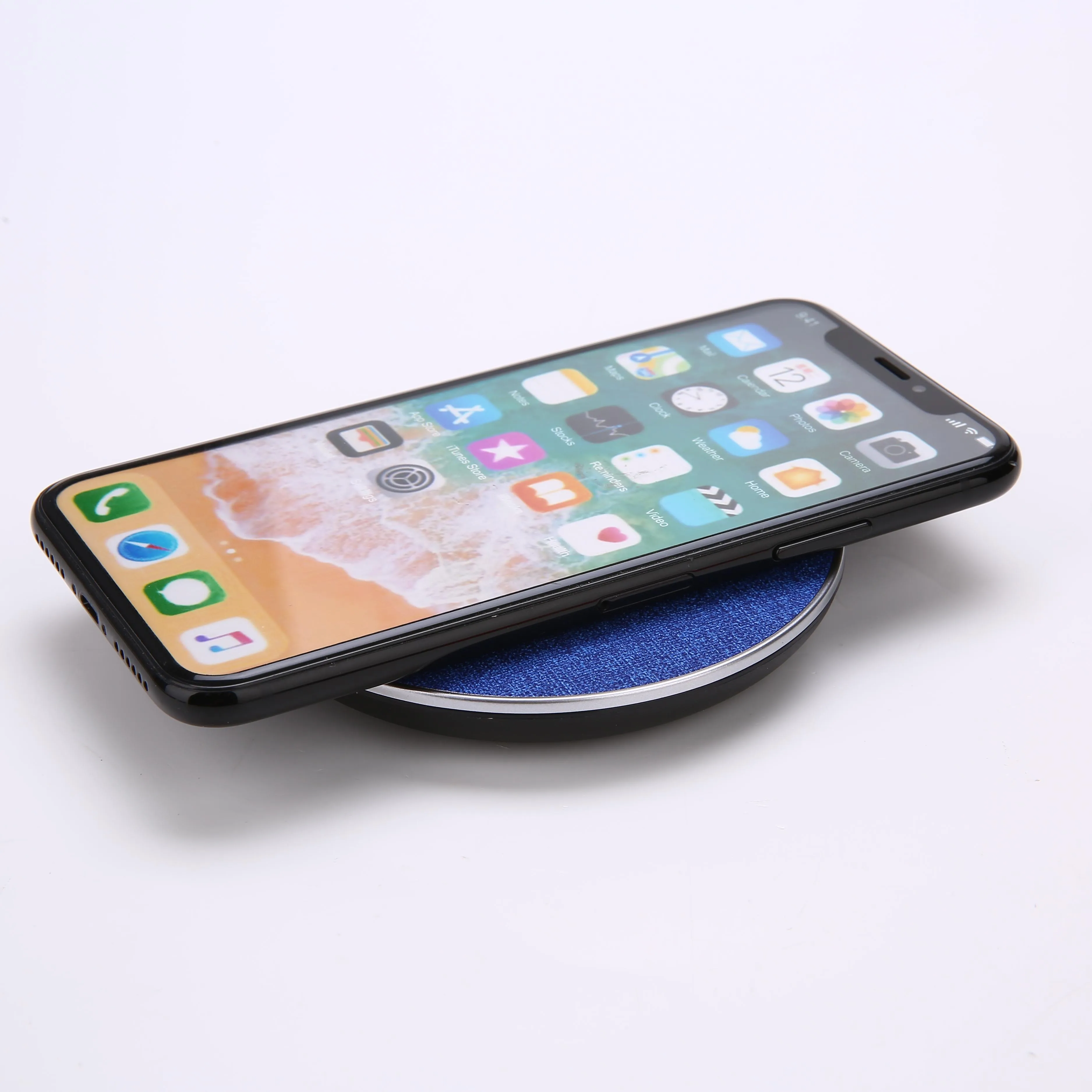 

Round ABS Material Fast Wireless Charger Thinness 10W Charging Power Fast Charger Mobile Digital Devices DC 5V/1A, 9V/ 1.2A OJD, Blue/black