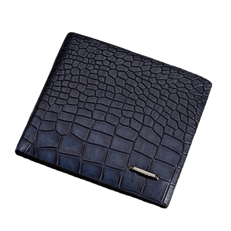 

2021 High Quality Crocodile Short Business Large Capacity PU Leather Mens Wallet, Blue/ black