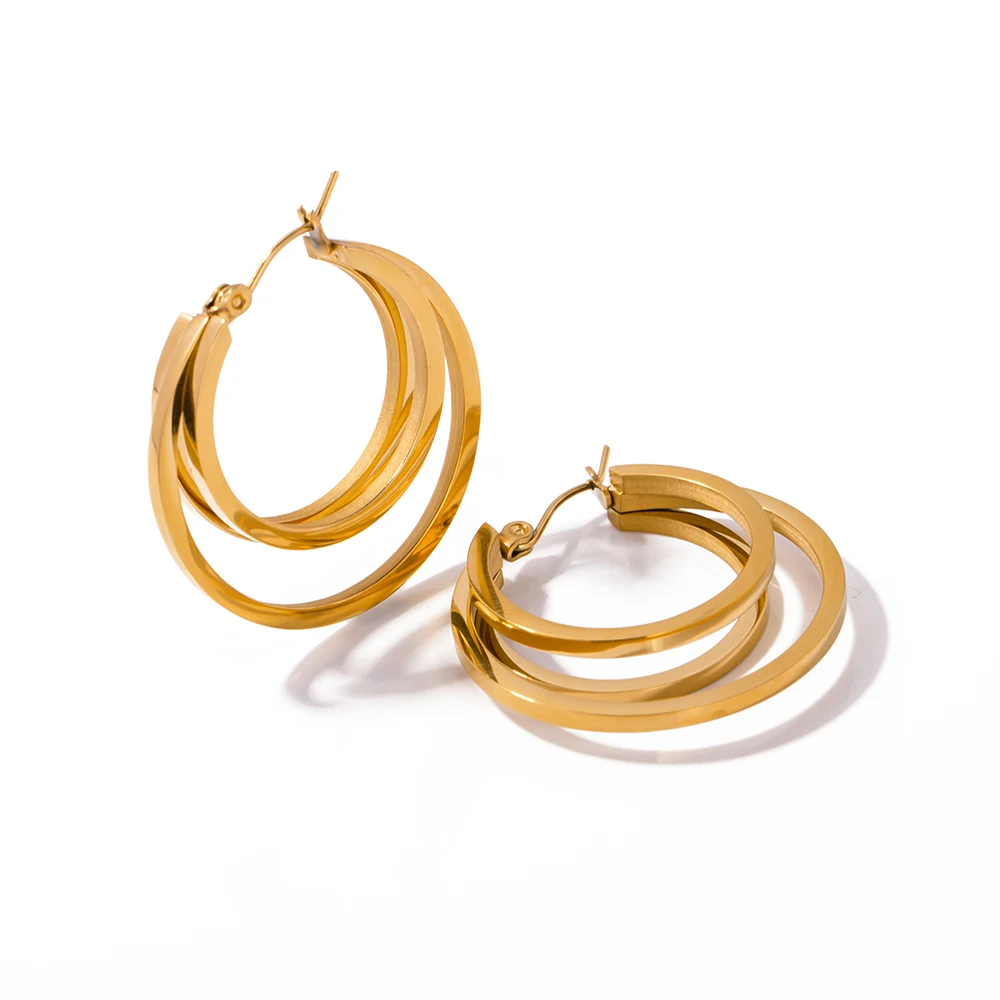 J&D 18k gold plated waterproof tarnish free stainless steel waterproof gold hoop earrings