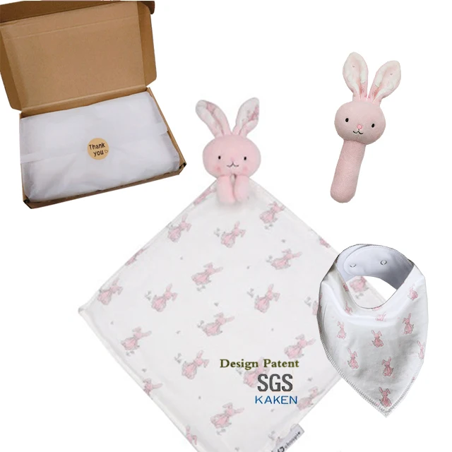 

Natural color box soft infant cotton blanket rattle toy bibs shower novelty baby newborn essentials layette gift set for baby, Custom color