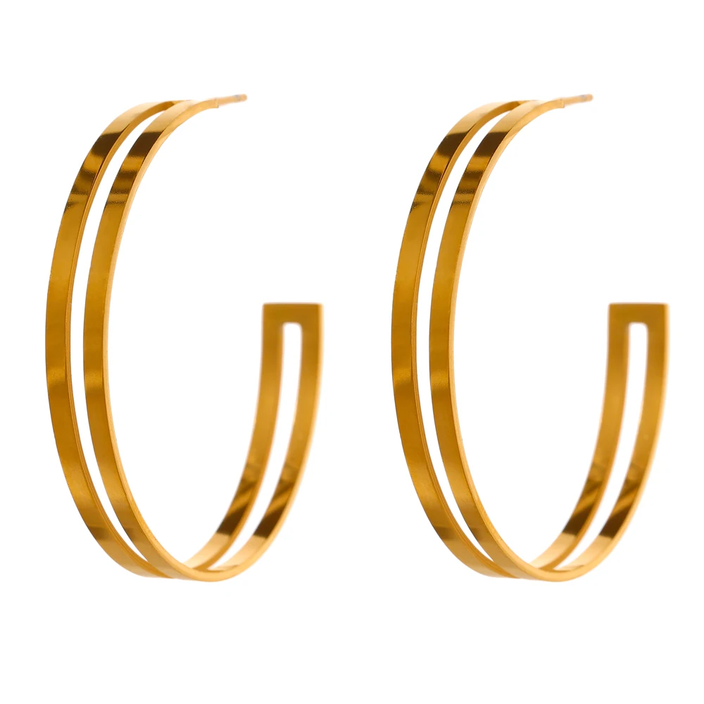 JINYOU Minimalist  Round Hollow Hoop Earrings Waterproof Jewelry 18K Gold Stainless Steel Earrings