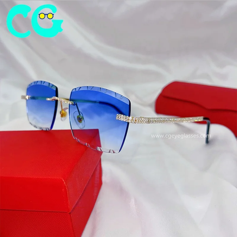 2022 New Luxulry Brand sunglasses Cut lens rimless Rhinestones sunglasses square beautiful cool  Diamonds Shiny Sunglasses