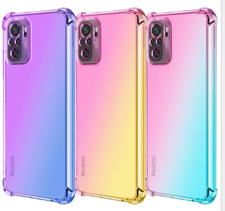

Transparent Mobile Phone Cove Case for Xiaomi Redmi Note 10 Shockproof Gradient Airbags Soft TPU case for Redmi Note 10Pro, As photos