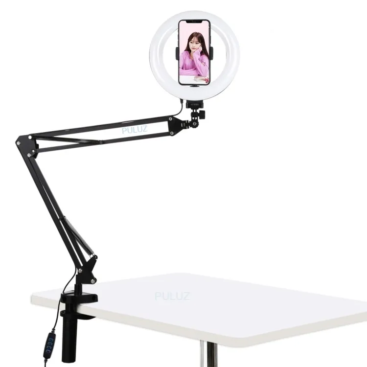 

Stock PULUZ 7.9 inch 20cm Heart Ring Light LED Desktop Arm Stand USB 3 Modes Broadcast Vlogging Selfie Ring Light Photography