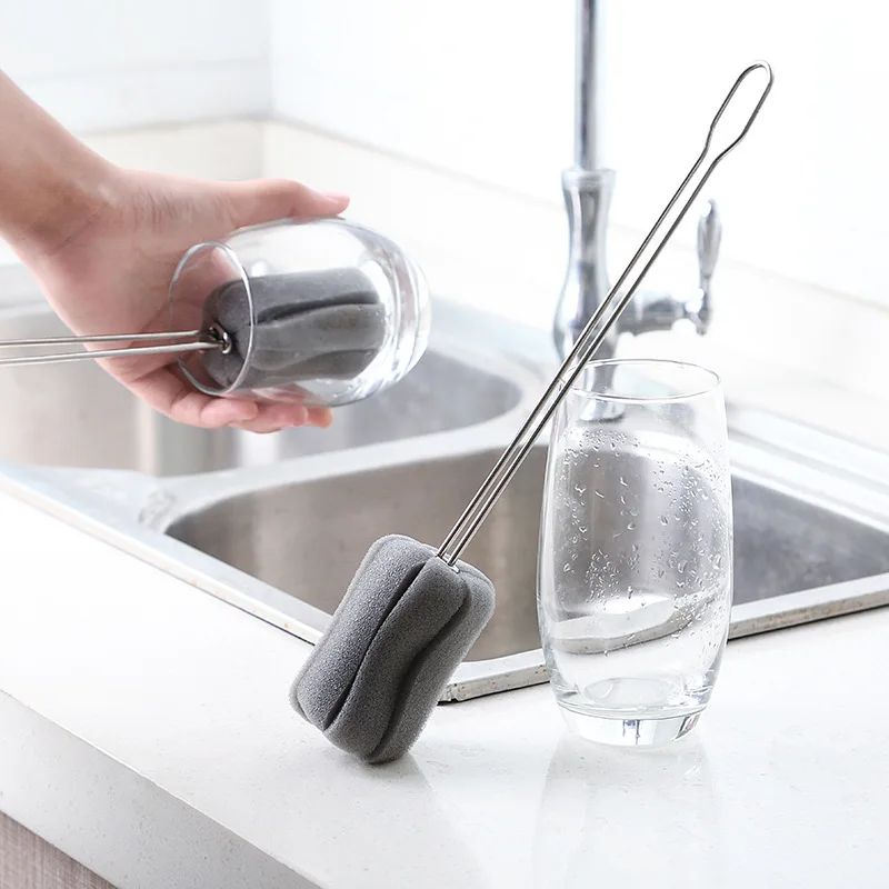 

Stainless Steel Handle With Replaceable Brush Head Sponge Cup Brush Can Be Hung, Grey