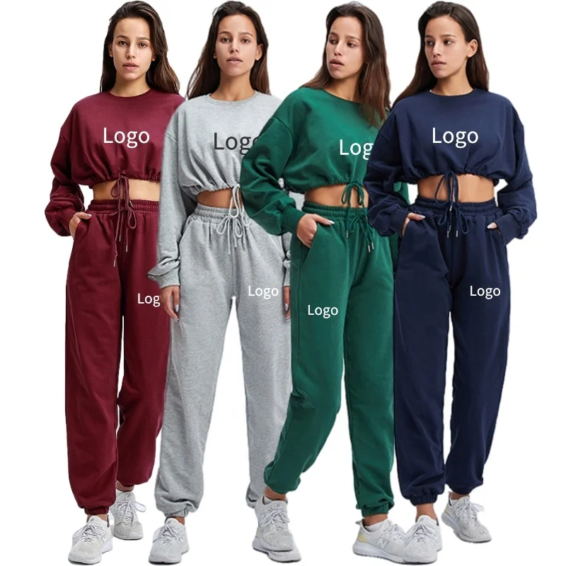 

Sweatshirts Crop Top Pants Tracksuits Women Jogger Casual Matching Two Piece Pants Set 2 Piece Set Women Clothing, As your requirement