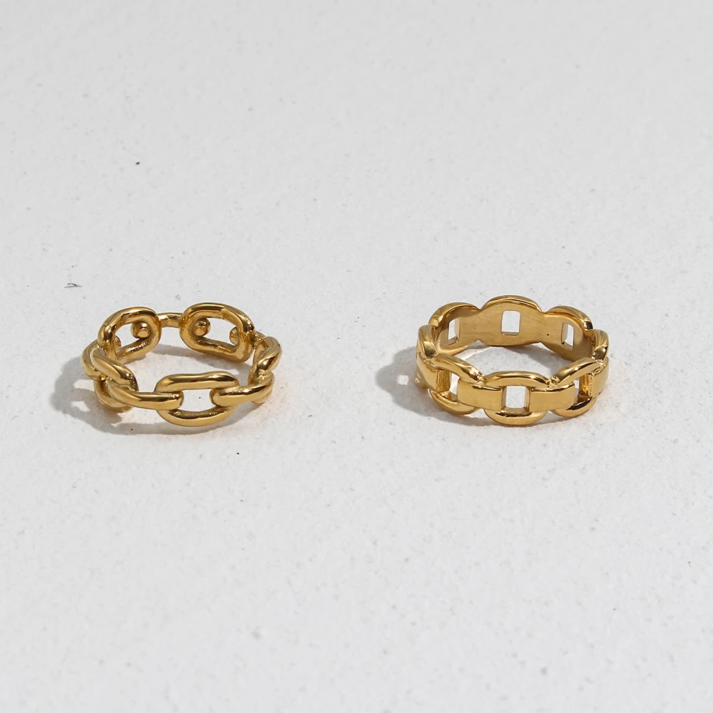 

Tarnish Free Bold Chain Rings For Women Stainless Steel Jewelry PVD 18K Gold Plated Ring