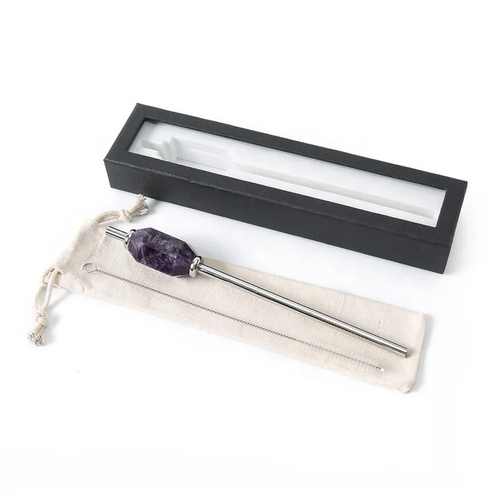 

Hot selling 2019 amazon rose quartz crystal stainless steel straw, Clear crystal;rose quartz;amethyst;etc.
