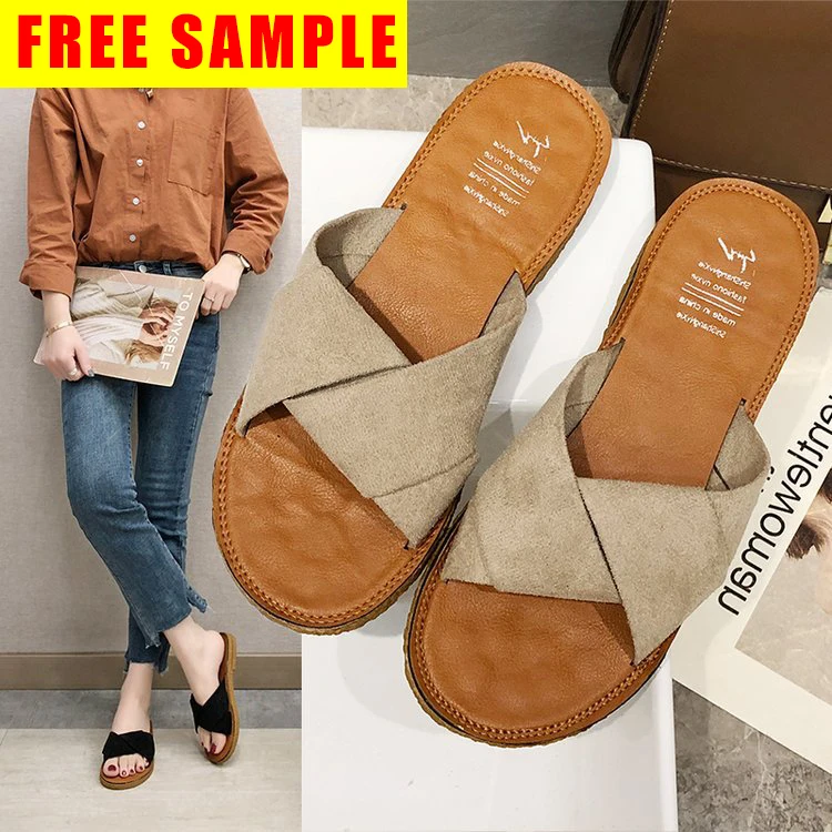 

Free Sample Wholesale Cross Strap Women Slide Sandals Lady Flats Ladies Slipper Fashion Flat Slides for Girls