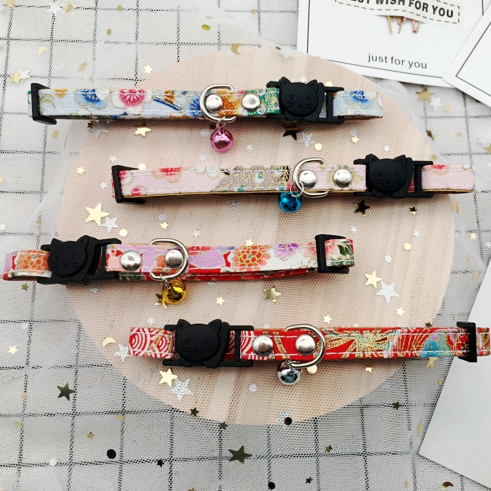 

Breakaway buckle pet cute cat collar japanese custom with bells, Blue/pink/green/yellow