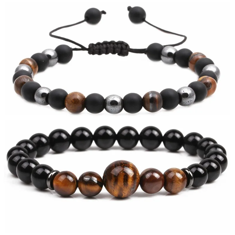 

Wholesale custom adjustable tier eye hematite lave natural stone beaded bracelet for women men