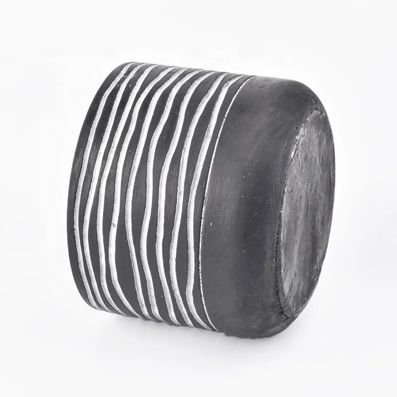Wholesale black concrete candle containers stripe pattern home decoration