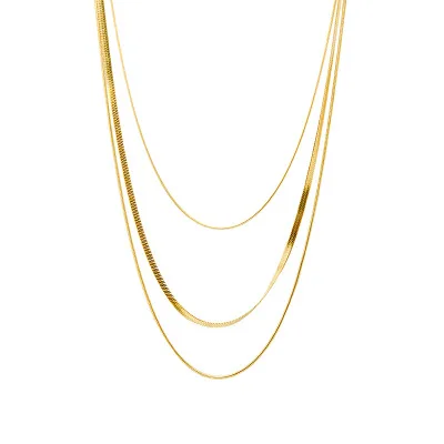 

Minimalist 3 Layered Flat Snake Chain Necklace Stainless Steel Snake Chain Necklace