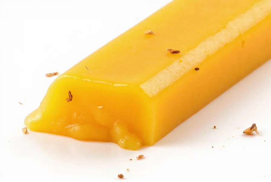 Close-up of ghost chili cheese with visible pepper flakes against white background
